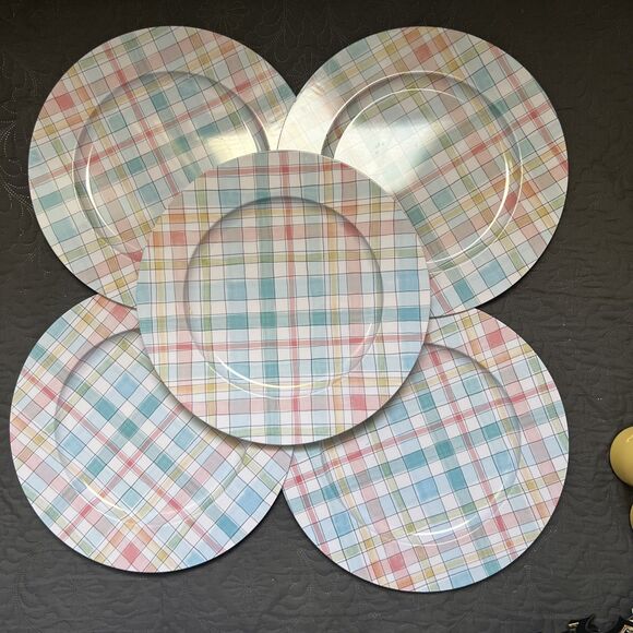 Prima Design Jacobean Plaid Tin Dinner Charger Plates 5pc 10" Plates Serverware - Picture 1 of 10